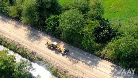 Beyləqanda 36 km-lik avtomobil yolunun tikintisi davam edir VİDEO/FOTO